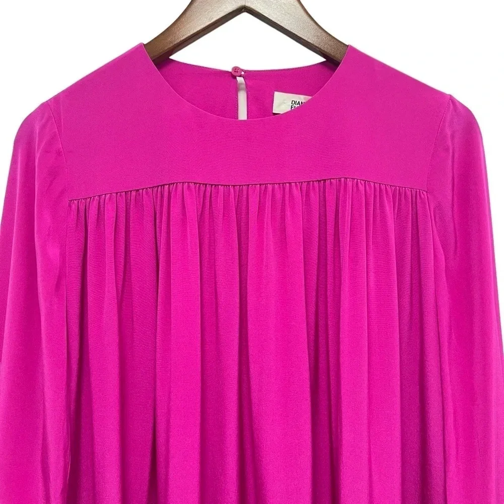 Diane von furstenberg DVF Ribbon Silk Swing Pleated Shift Pink Dress Chic Size 0 - Picture 7 of 12